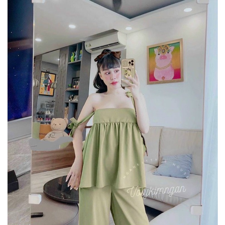 Set baby doll quần ống suông ( kèm hình thật )