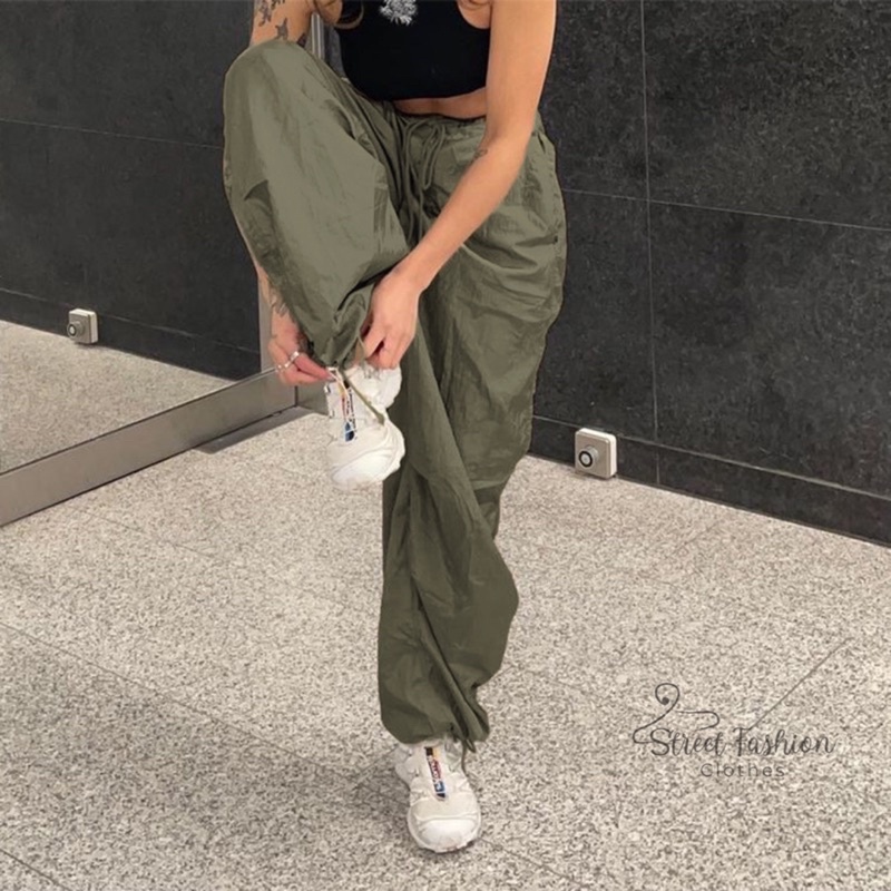 Quần suông cargo nữ dây rút eo thời trang cá tính, trending 2022