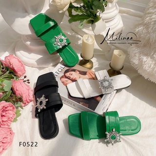 Dép nữ đế bệt hai quai ngang đính hoa đá f0522