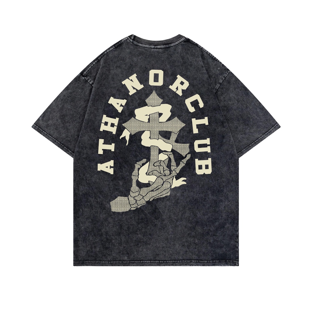 Áo local brand Athanor form rộng - tay lỡ - unisex - in hình athanorclub v1 màu wash xám