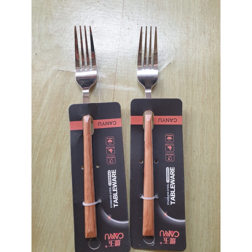 Bộ 6 c Dĩa Inox 304 Cán Gỗ KT: 21x2.5cm