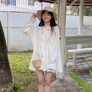 (ORDER) Áo sơ mi trắng bánh bèo nhún dài tay nữ tính