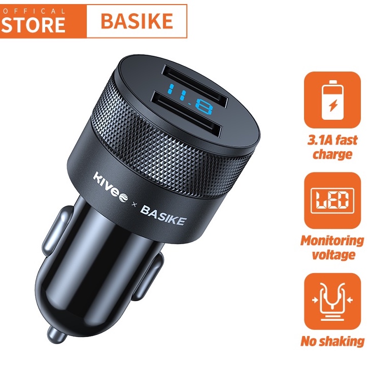 Tẩu sạc trên xe hơi Sạc Nhanh 5V/3.1A BASIKE UT67 QC 3.0 Cổng USB*2 Dùng Trên Xe Hơi