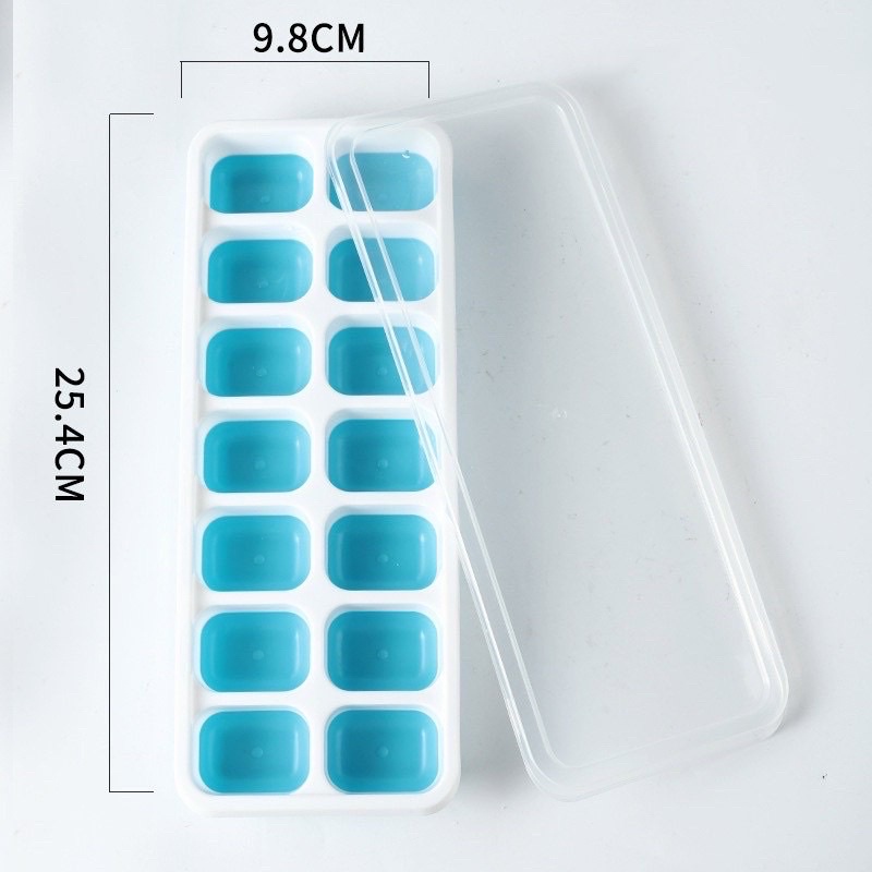 Khay đá silicon có nắp đậy 14 viên ,khay đựng đá tủ lạnh làm đá thạch kem bảo quản chống mùi tuyệt đối