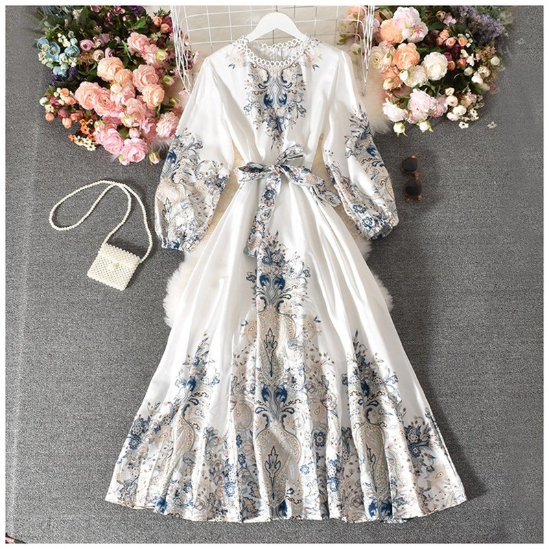 Đầm Dài Tay Phồng In Họa Tiết Phong Cách Retro | BigBuy360 - bigbuy360.vn