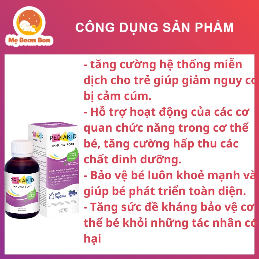 Siro Pediakid Immuno Fortifiant Pháp 125ml giúp tăng cường sức đề kháng từ sơ sinh và người lớn - mẹ bean bon