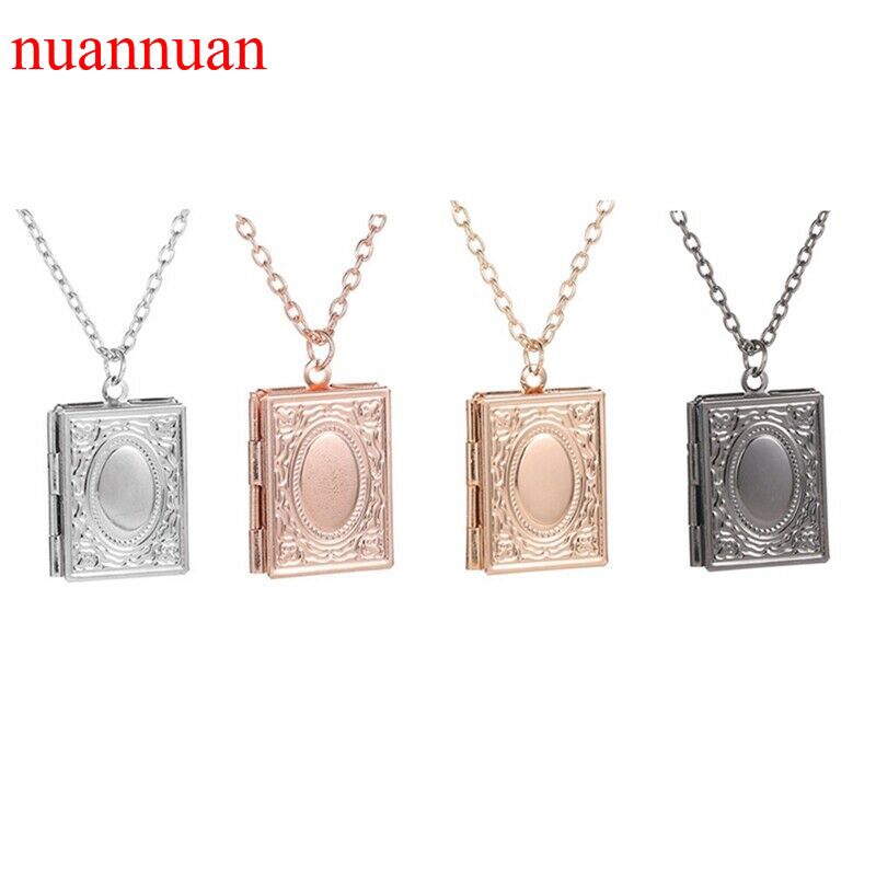 Magic Books Photo Frame Open Locket Necklaces Pendant for Women Girl Clavicle Chain Religion Devout Prayer