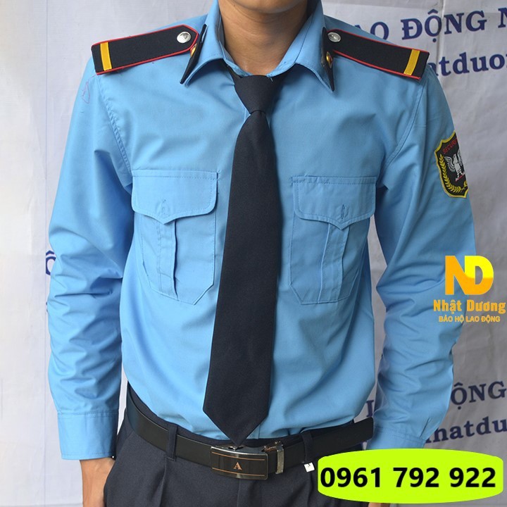 Áo đồng phục bảo vệ dài tay DT02 màu xanh vải si thô theo thông tư 08 kèm phụ kiện