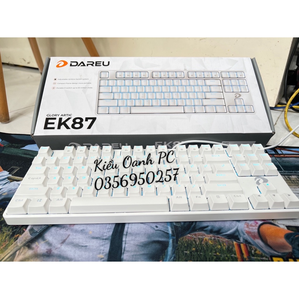 Bàn phím cơ Dareu EK87 Hồng Pink / Blue - Brown - Red Switch hàng chính hãng. bh 24 tháng