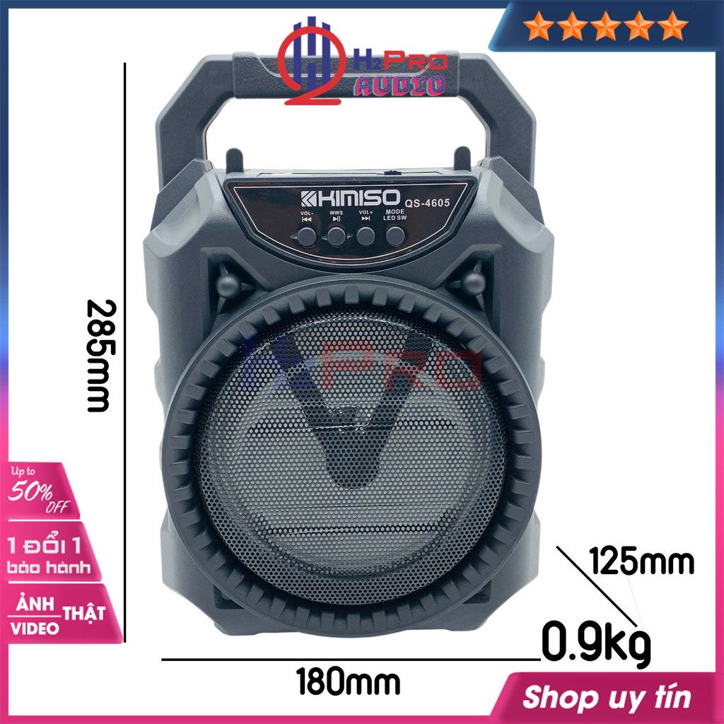 Loa Bluetooth Karaoke Mini, loa hát không dây Kimiso QS-4605 bass 16 cao cấp-led 7 màu, Tặng 1 Mic có dây-Shop H2pro