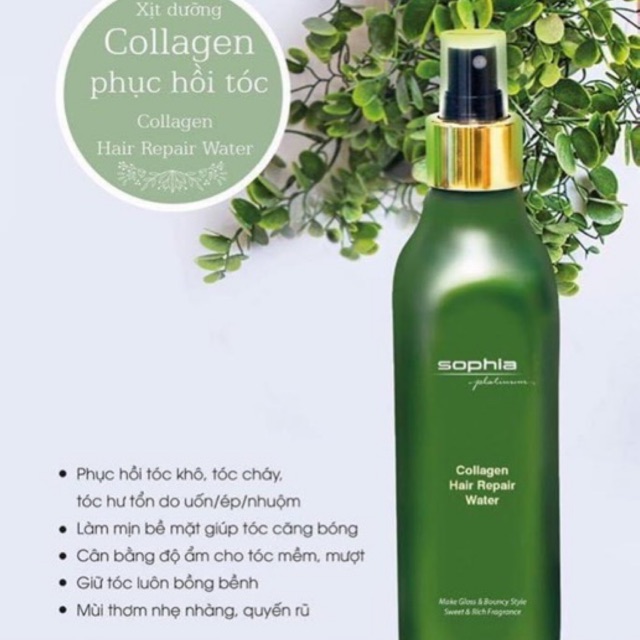 Nước xịt dưỡng tóc phục hồi tóc hư tổn collagen sophia 250 ml