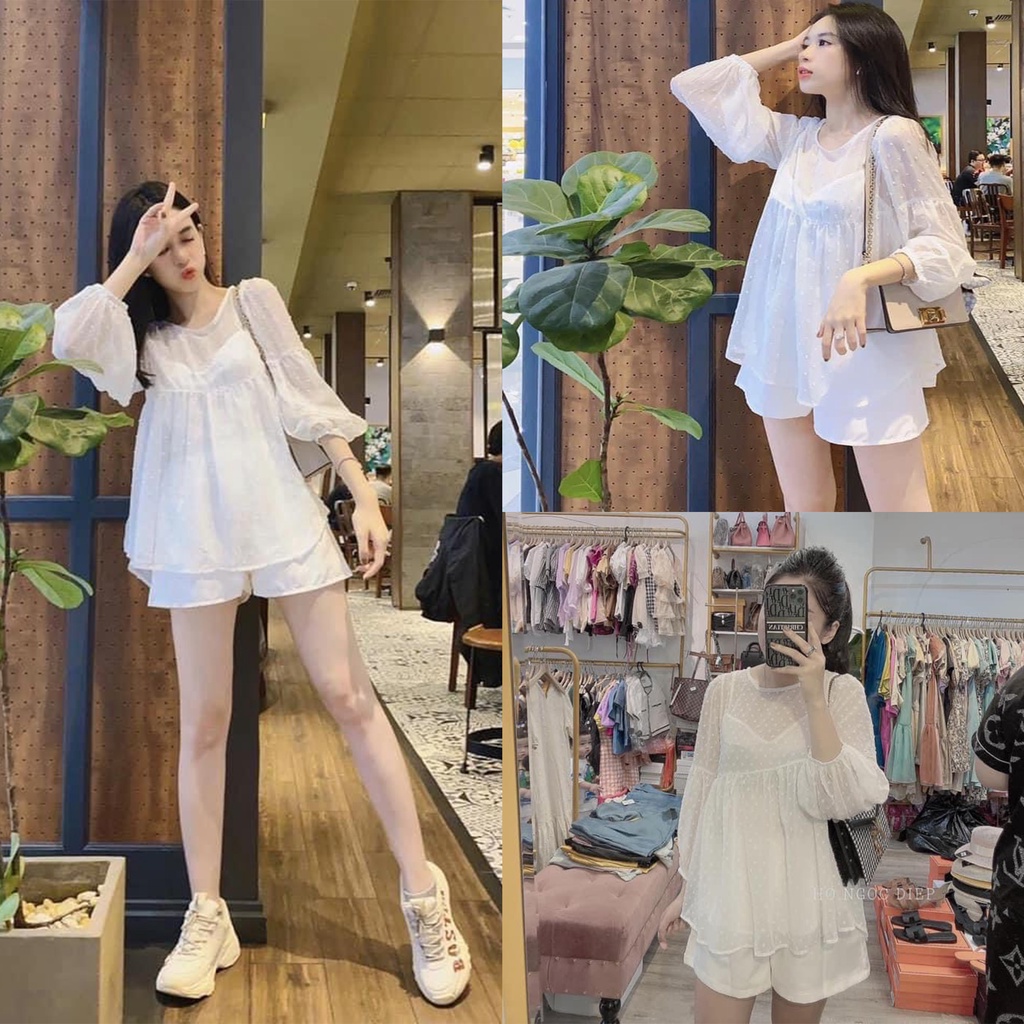 Set babydoll von bông quần short đùi xinh xắn DN576