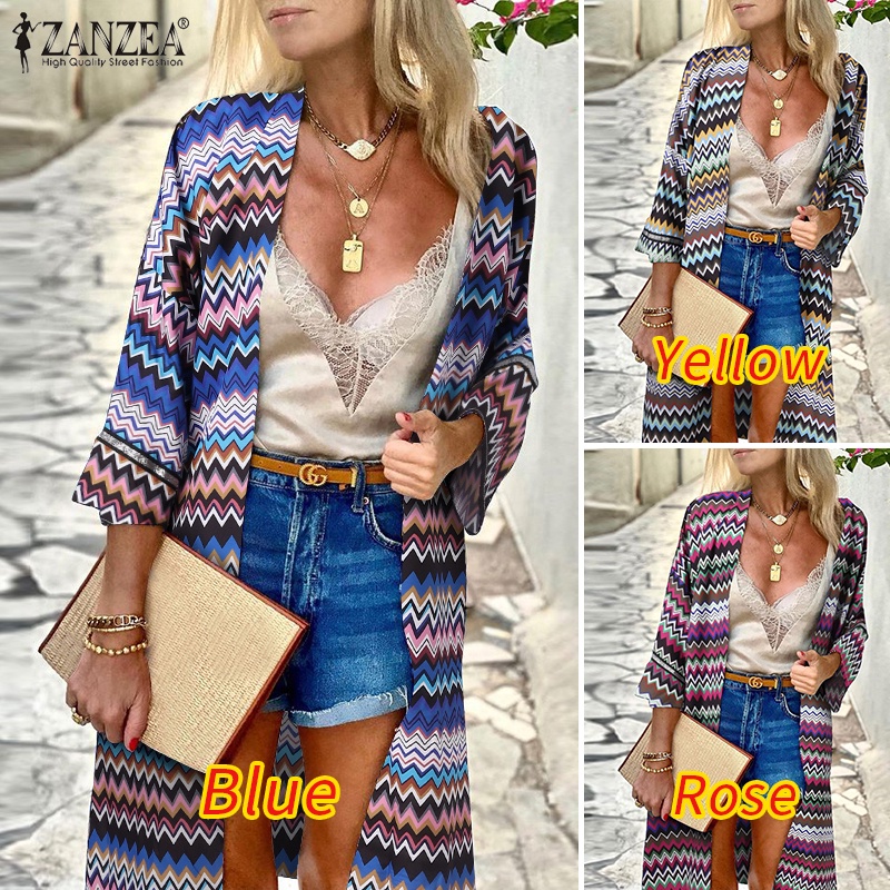 Áo khoác cardigan ZANZEA tay 3/4 họa tiết gợn sóng thời trang Âu Mỹ cho nữ