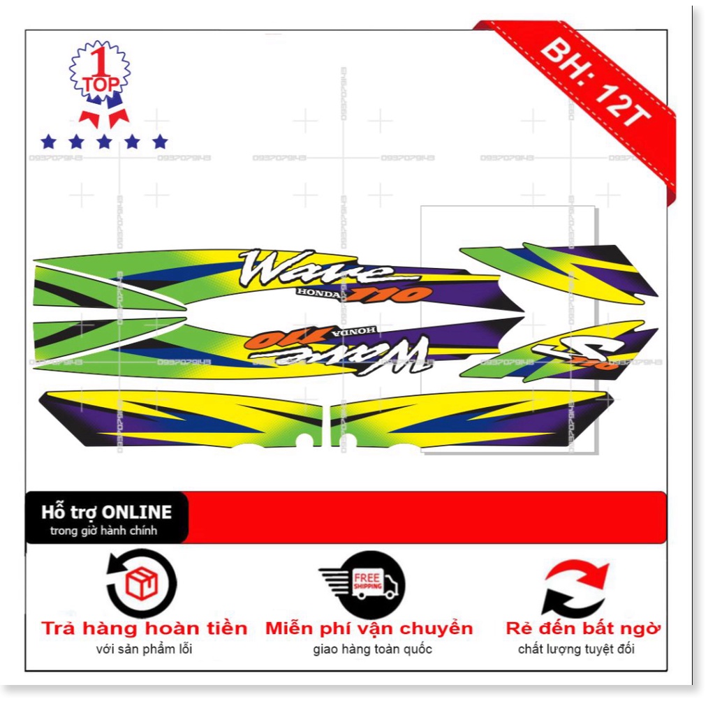 ( Quí khách vui lòng mang ra tiệm cho thợ dán ) Tem wave nhỏ đời đầu mẫu zin vàng đen