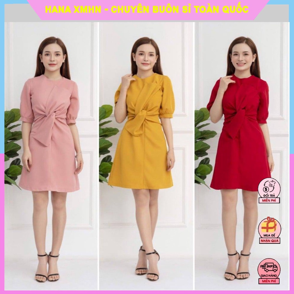 VÁY/ĐẦM NỮ DÁNG CÔNG SỞ XOẮN NƠ EO ĐI LÀM ĐI CHƠI CỤC XINH