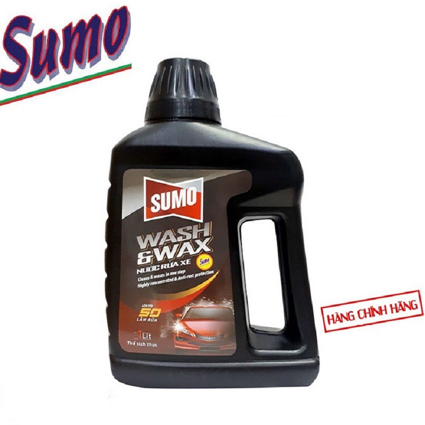 Nước rửa xe bảo vệ màu sơn xe SUMO WASH &amp; WAX 1 lít với công thức đặc biệt cải thiện thêm phụ gia chất đánh bóng an toàn