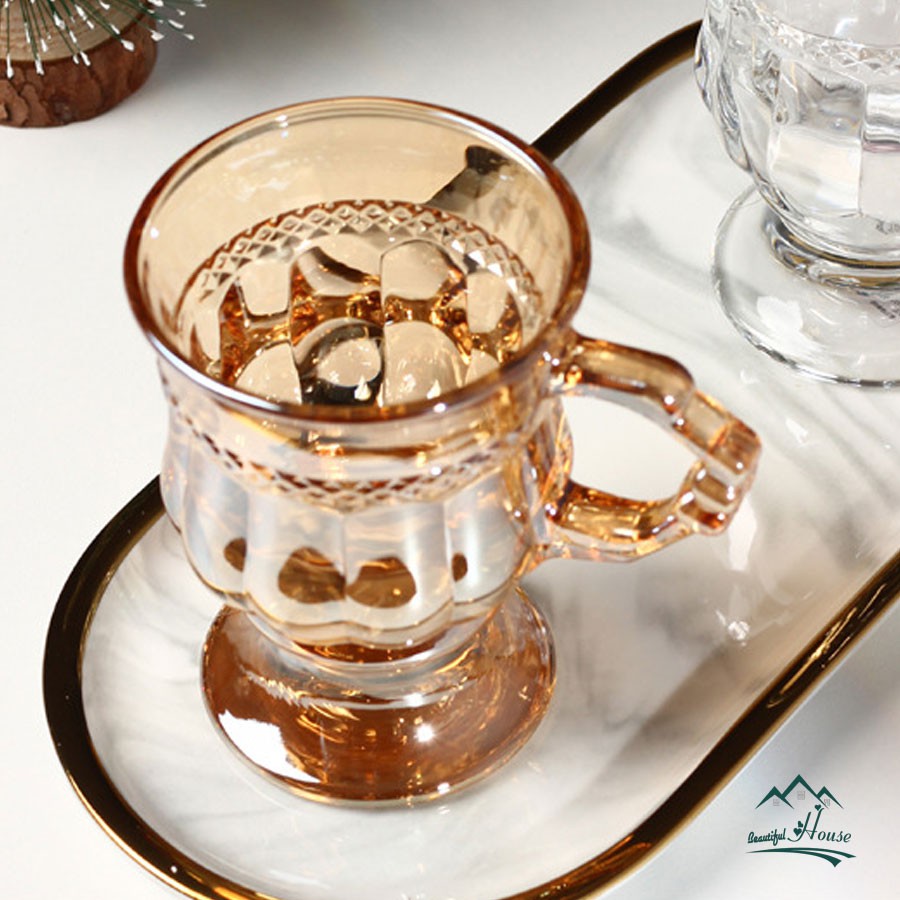 Cốc Thuỷ Tinh Vintage Độc Lạ Dễ Thương Phong Cách Châu Âu Uống Trà Cà Phê Ly Có Quai