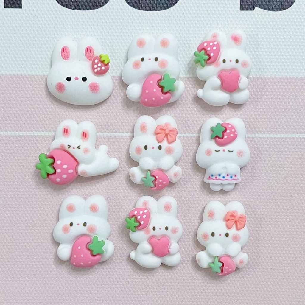 Bộ 10 Nút Nhựa Hình Thỏ Dâu Tây Hoạt Hình Dễ Thương Trang Trí Ốp Điện Thoại / Cốc Nước