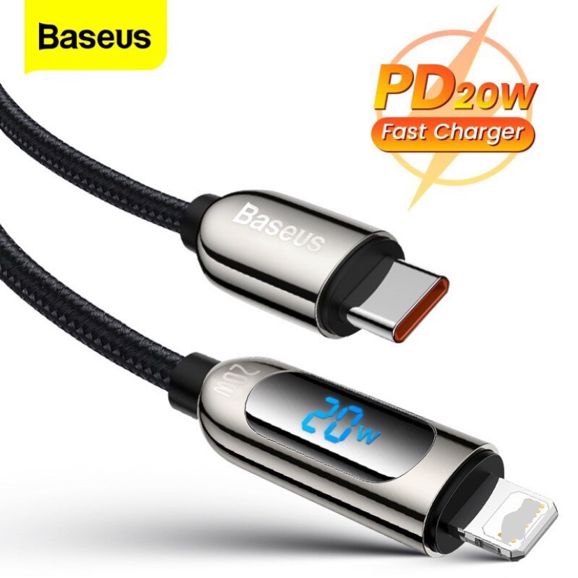 Dây sạc nhanh 20w  Baseus màn hình hiển thị dòng điện - DSP2 Cáp bọc dù dùng cho  14 13 12promax 11pro