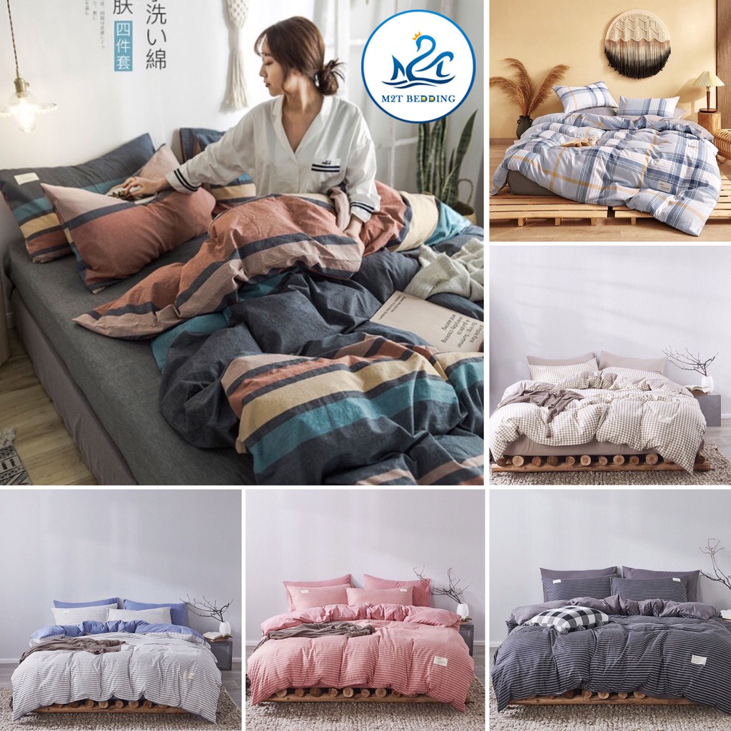 Bộ chăn ga gối Cotton Tici kẻ M2T Bedding chăn ga Hàn Quốc, vỏ chăn mền, drap giường và 2 vỏ gối | BigBuy360 - bigbuy360.vn