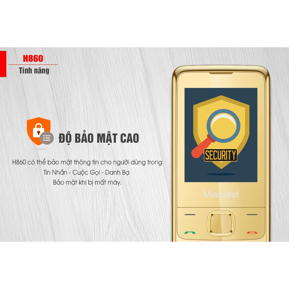 {Không bao gồm Pin) Điện thoại Masstel H860 Mạ Vàng 24K (Hàng chính hãng)