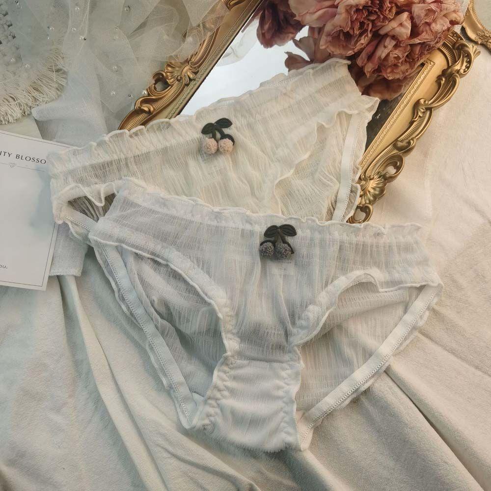 Quần Lót Ren Lưới Thoáng Khí In Họa Tiết Cherry Phong Cách Hàn Quốc Cho Nữ