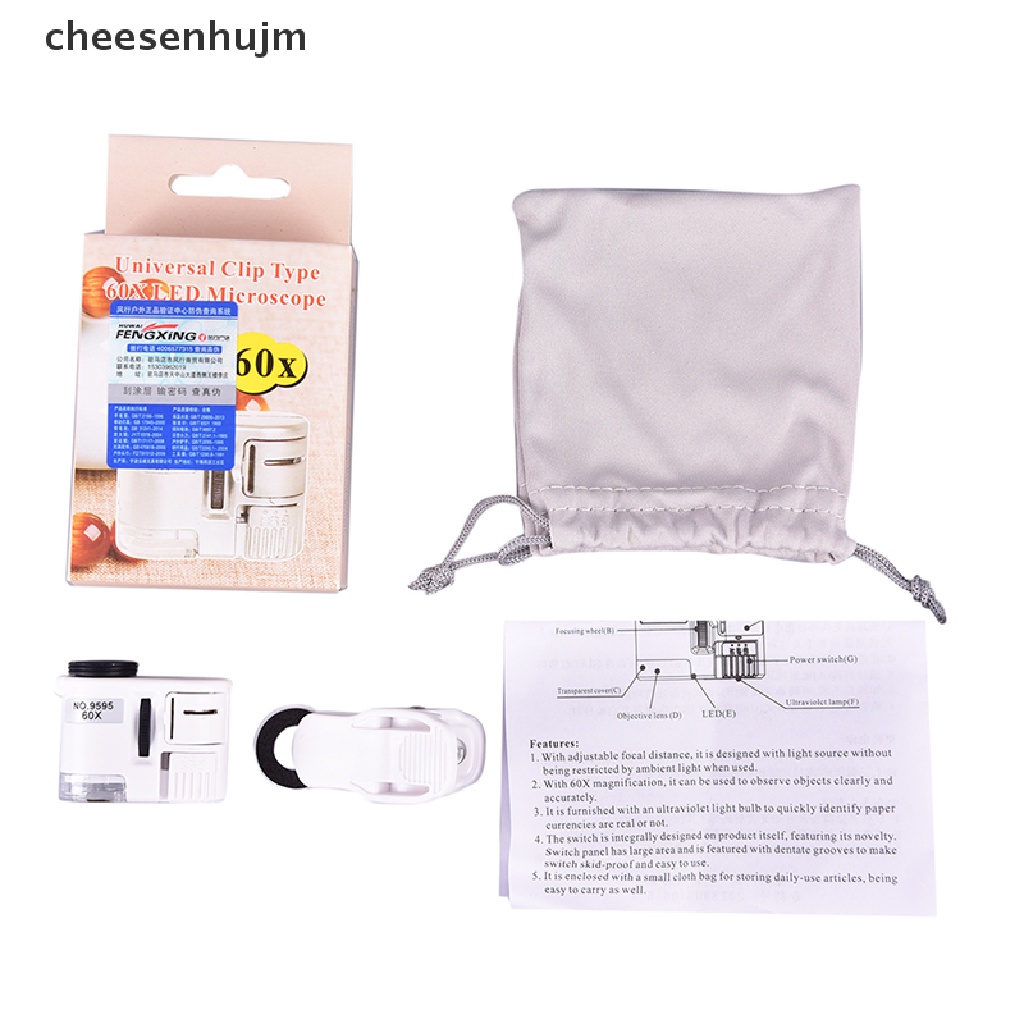 Kính hiển vi phóng đại 60x mini có đèn led uv và kẹp gắn điện thoại di động