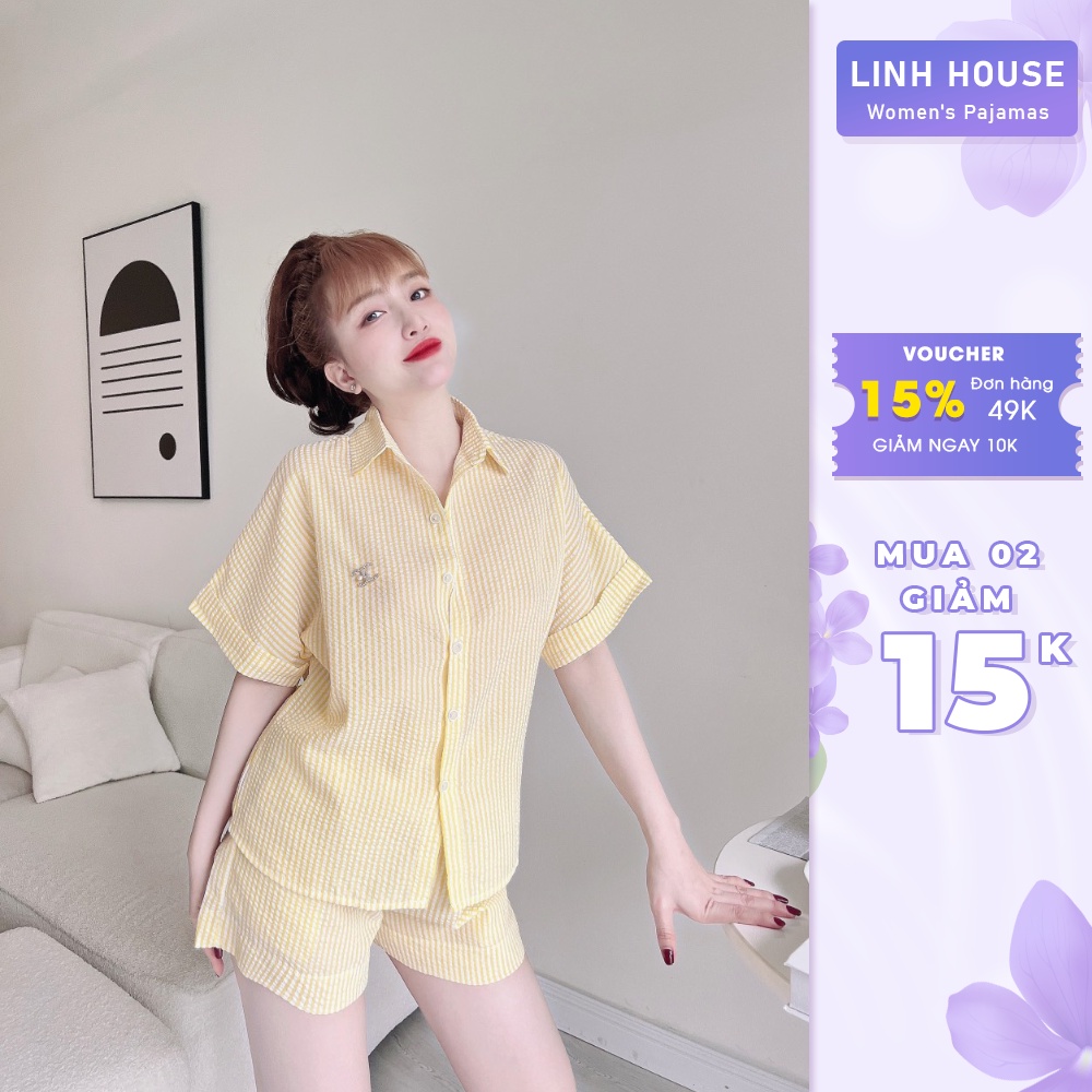 Bộ đồ ngủ nữ pijama cao cấp, bộ sơ mi nút kèm gài áo chất vải kẻ xốp mềm mịn mặc thoải mái S692 - Đồ ngủ cao cấp Vy Linh