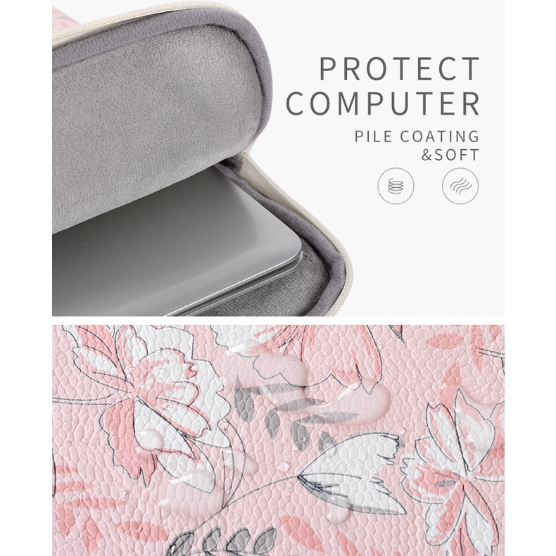 CanvasArtisan Túi da đựng laptop có ngăn trước chống thấm nước in họa tiết hoa cho Matebook Air Pro 11/12/13/14/15 Inch
