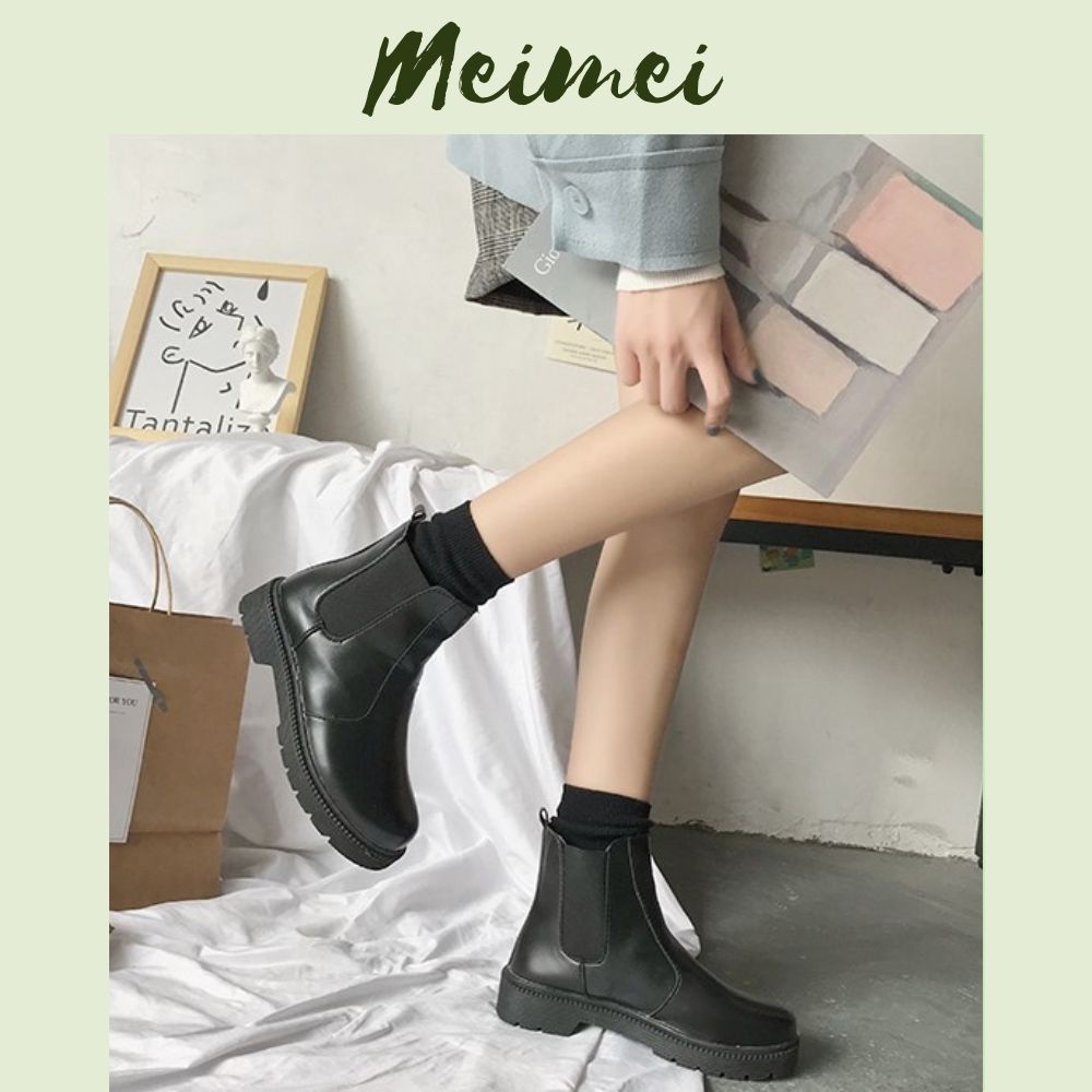 Boots cao cổ nữ Meimei T8.32 Giày bốt phong cách ulzzang kiểu dáng Chelsea boot chất liệu da PU