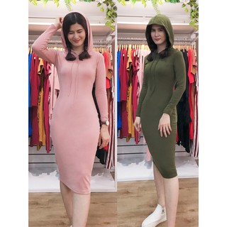 515 - Đầm ôm body có nón trùm , tay dài , form dài