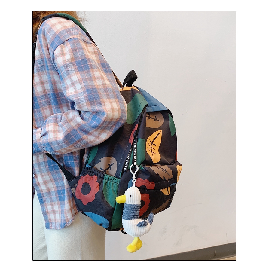 Balo Đi Học JASMIN NOIR Bằng Canvas In Họa Tiết Lá Đơn Giản Thời Trang Dành Cho Nữ