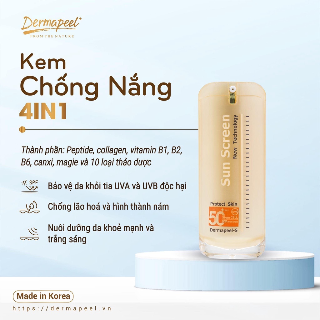 KEM CHỐNG NẮNG CAO CẤP DERMAPEEL+ 4IN1 SUN SCREEN SPF50+ - DƯỠNG DA HÀN QUỐC