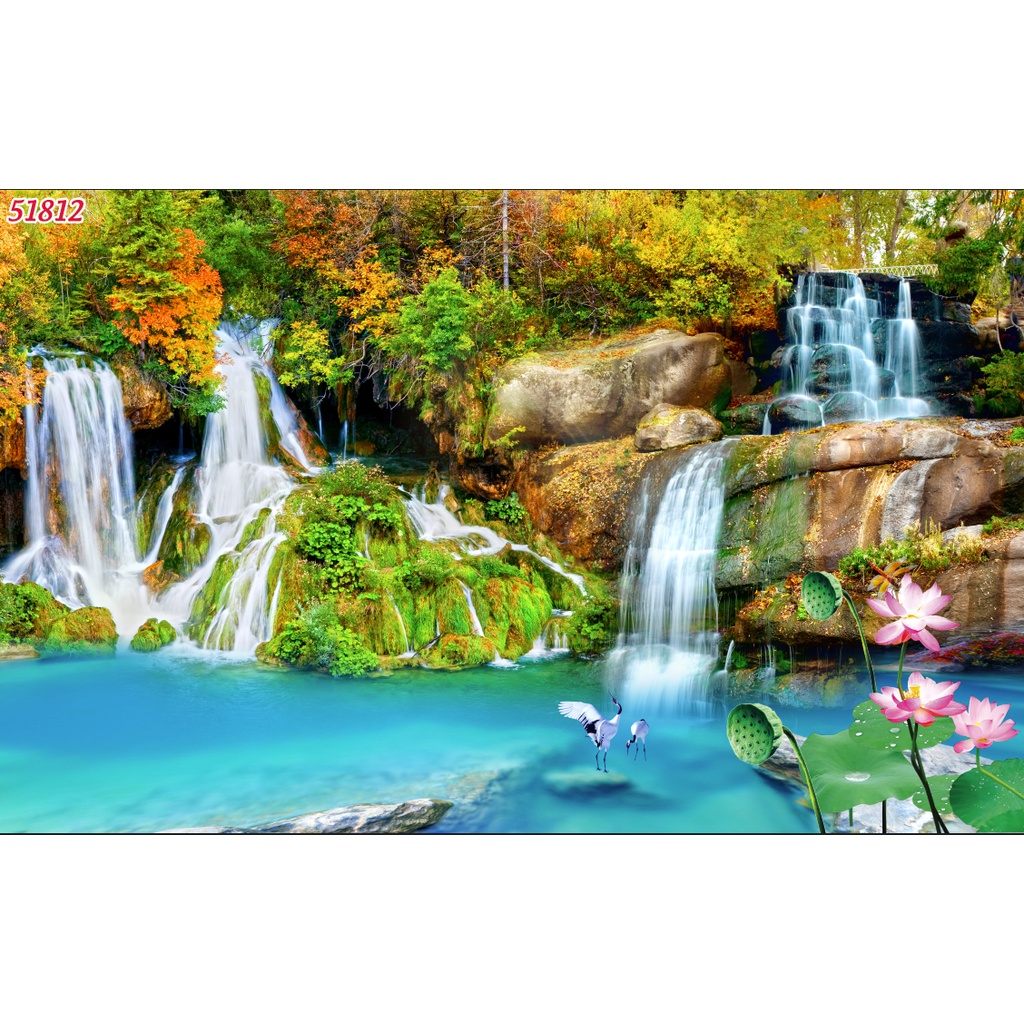 Tranh 3D phong cảnh thác nước chảy, sông suối nên thơ mẫu mới nhất hiện nay