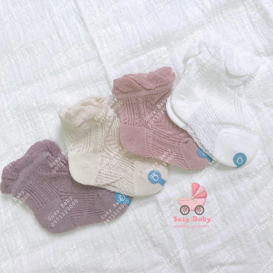 Set 4 Đôi Tất Lưới Cổ Ngắn Xuất Hàn Cho Bé Sơ Sinh ,Siêu Thoáng Khí - Tất Hè Thu Cho Bé