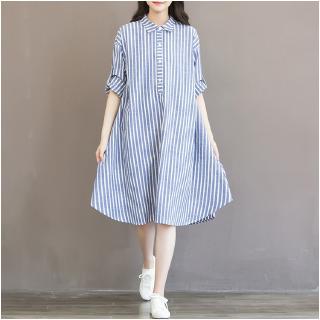 Đầm Sơ Mi Kẻ Sọc Dọc Dáng Rộng Thời Trang Mùa Thu 2020 Cho Mẹ Bầu