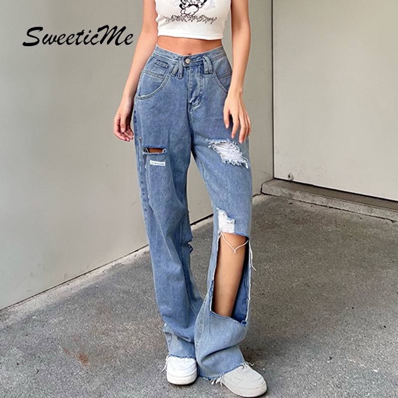 Quần Jeans Dài Ống Đứng Màu Xanh Dương Thời Trang Hàng Mới SweeticMe   Cho Nữ