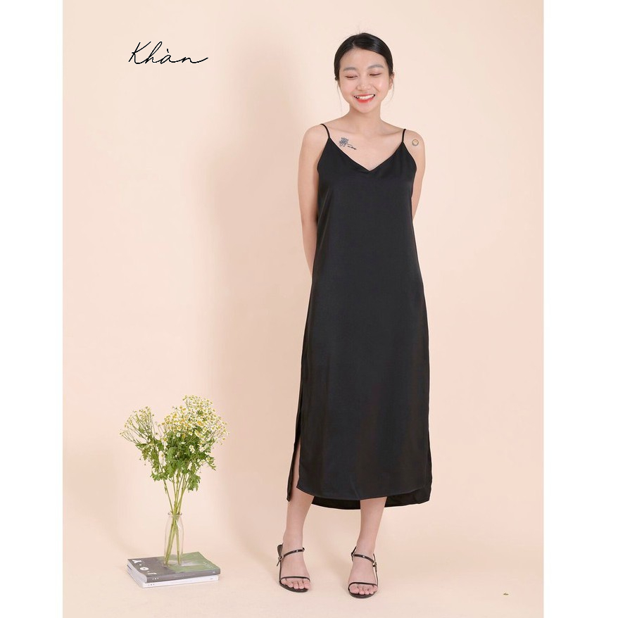 Đầm váy lụa hai dây KHÀN form suông dáng dài freesize phong cách Hàn Quốc