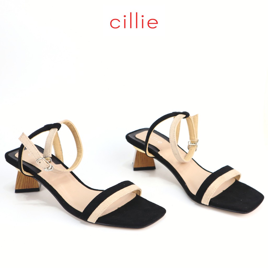 [Mã WABRWS giảm 15% đơn 150K] Giày sandal quai ngang da lộn phối màu cao 5cm Cillie 1198