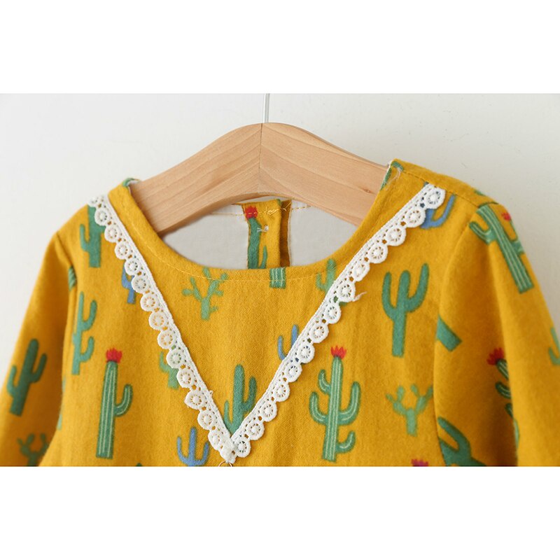 BEAR LEADER Đầm Bé Gái In Hình Xương Rồng Phong Cách Âu Mỹ Thời Trang Mùa Thu 2017 Mới