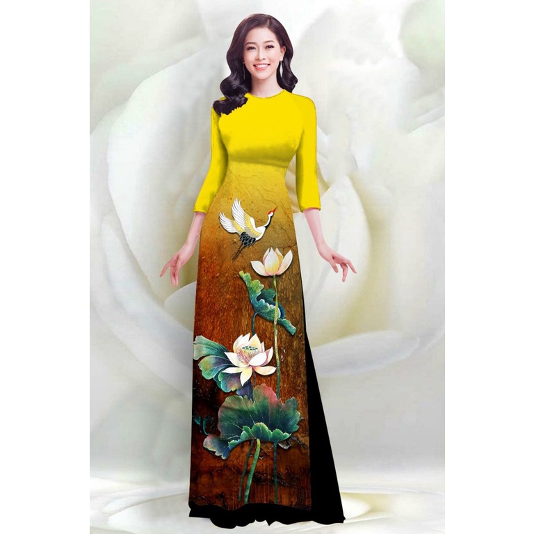 Áo dài lụa in 4D Sen Hạc – MS2057AD