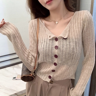 [Hàng Có Sẵn] Áo Dệt Kim Dài Tay Khoét Rỗng Phong Cách Phương Tây