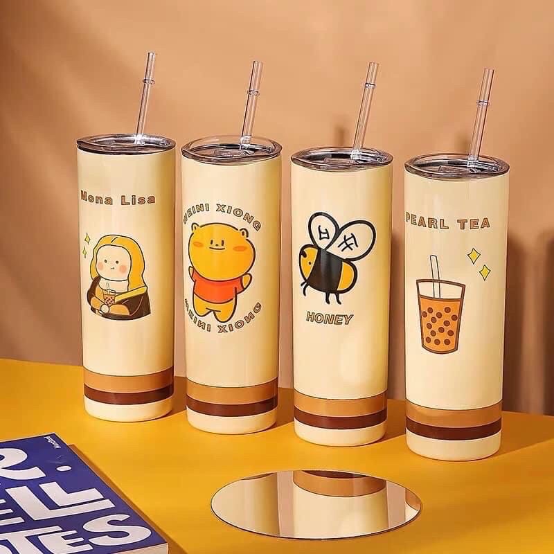 Ly giữ nhiệt con ong inox 304 650ml kèm ống hút