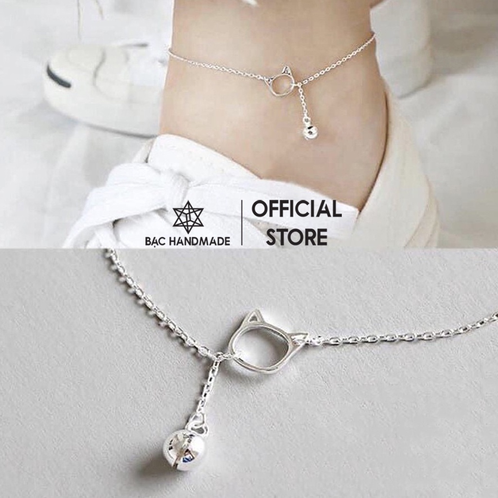 Lắc chân mèo xinh/Vòng chân mèo xinh bạc nguyên chất-Bạc Handmade
