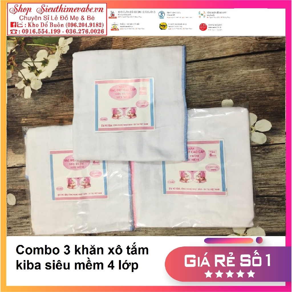 Combo 3 Khăn Xô Tắm Kiba Siêu Mềm 4 Lớp