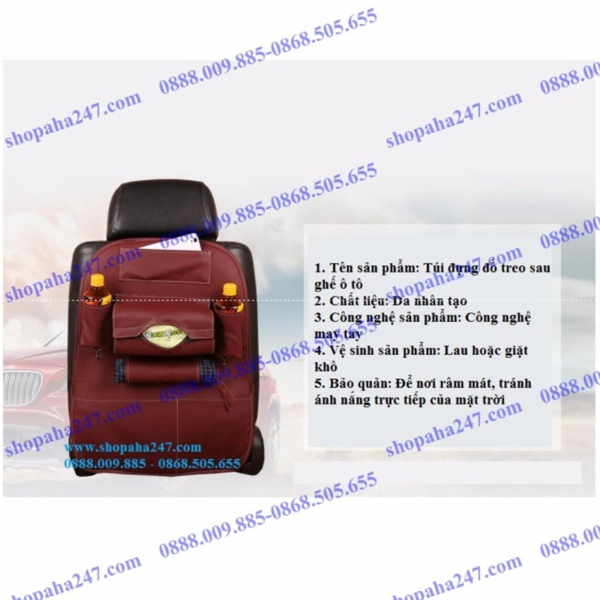 Túi đựng đồ 7 ngăn sau ghế xe hơi đa năng bằng da cao cấp (màu kem) shopaha247