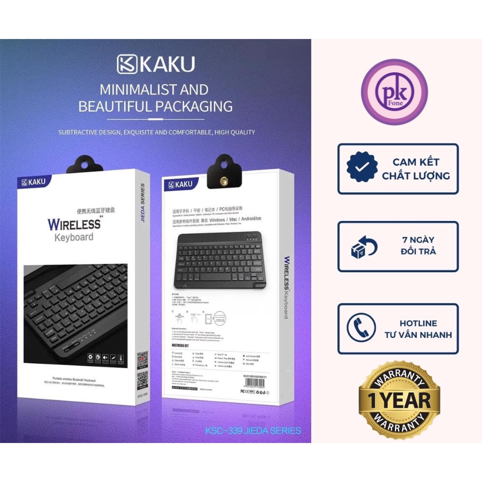 Bàn Phím Không Dây Kết Nối Bluetooth Tương Thích Cho Windows/Mac/Android/Ios KAKU KSC-339