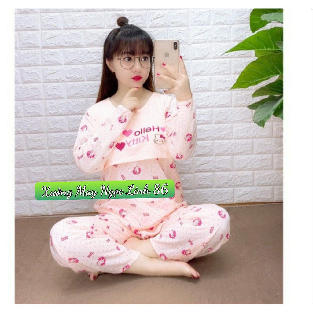 [Mã FASHIONT4WA2 giảm 10K đơn 50K] Bộ đồ bầu HELLO KITTY DÀI TAY mặc bầu và sau sinh BD922