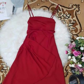 Đầm body đỏ 2 dây xếp li 4k