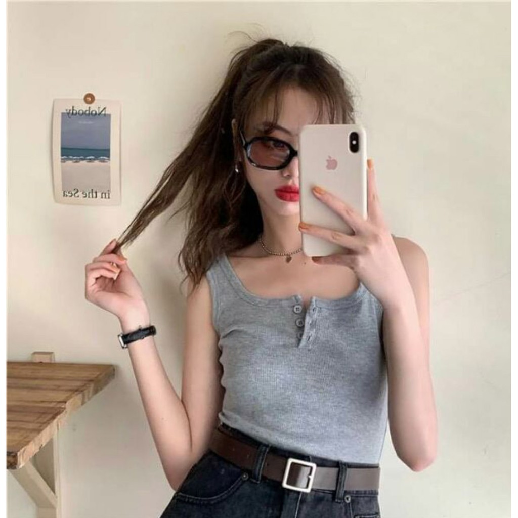 (MUA 2 TẶNG 1 QUÀ) Áo ba lỗ nữ xuất dư xịn, form quyến rũ, phối cúc cực xinh | BigBuy360 - bigbuy360.vn